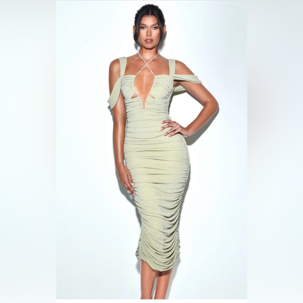 Miss Circle Yakira Pale Yellow Strap Lace Up Dress
